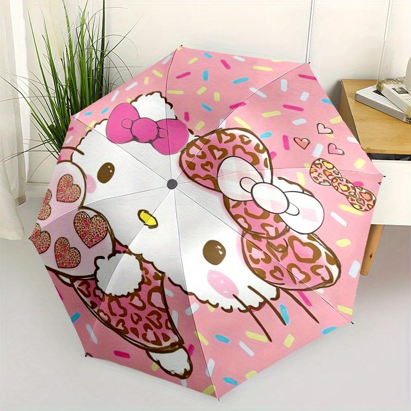 Hello Kitty,Bow Automatic Folding Umbrella-Simple 8-Rib Design, Bright Cartoon Pattern, Durable Iron Frame, Suitable For Travel, Outdoor, Be
