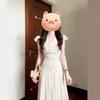 Summer New French V-neck Floral Dress Femininity Vacation Style Waist Thin a Word Long Skirt Women's Clothing