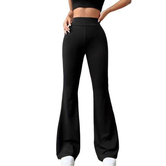 

Women Pants High Waist Slim Fit Loose Leg Trousers Pure Color Yoga Running Walking Volleyball Flared Pants Everyday Wear L чорний