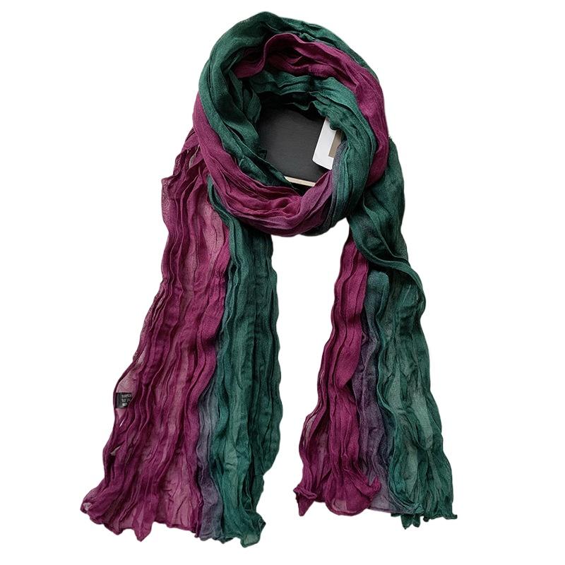 

Женский градиентный шарф с эффектом мятости - Легкий, мягкий, дышащий шарф - Длинная шаль, шарф в ретро этническом стиле, богемный шарф-шаль для пляжного курорта