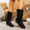 Suede Martin Boots Women's Autumn and Winter New Stacking Boots Large Size Coarse Heel Pointed Mid Boots