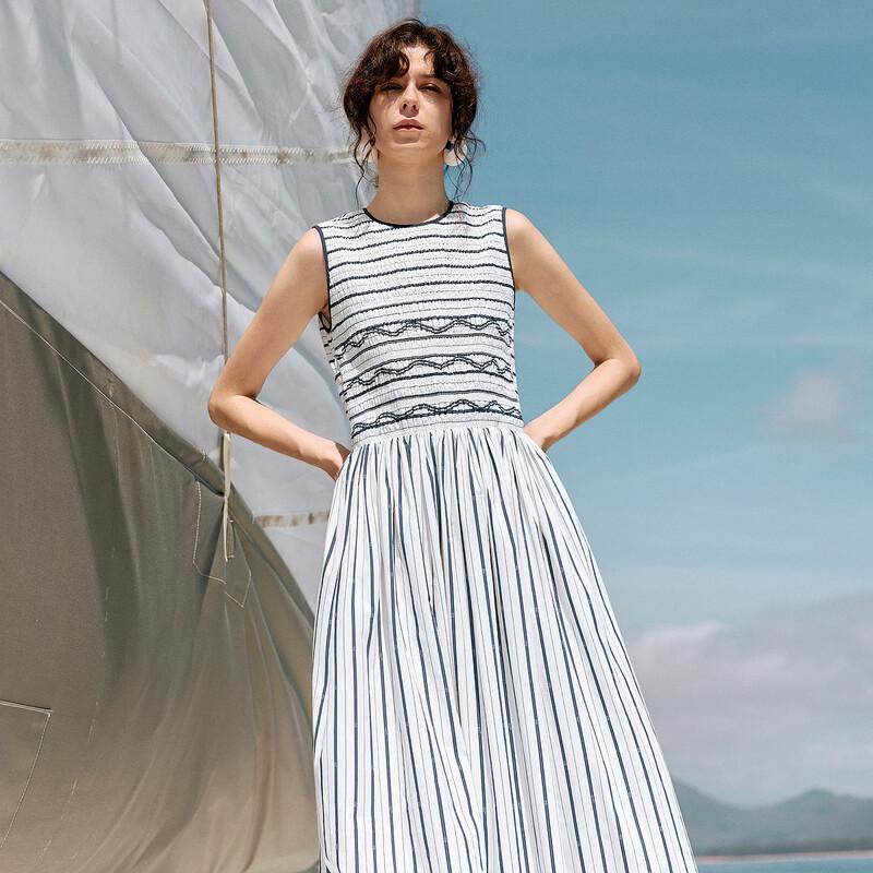 ELLE Modern Stripe Patchwork Sleeveless A-Line Dress