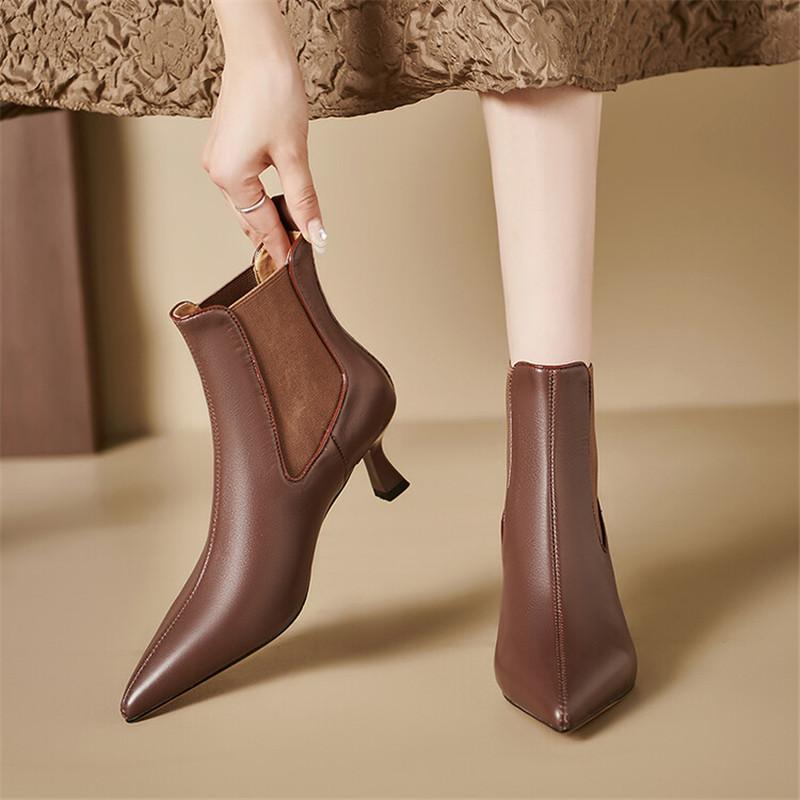 Fashion 2025 Autumn Genuine Leather Women Boots Pointed Toe Thin Heel Boots for Women Fashion Ankle Boots Winter Boots Women High Heels