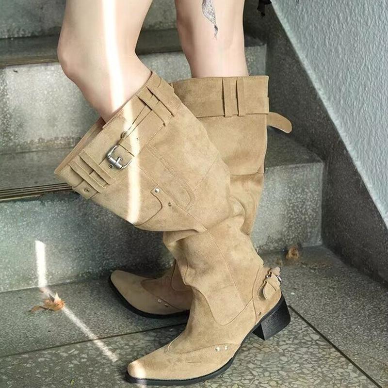 Pointed Toe Women High Boots Designer Fashion Shoes High Heels Chunky Elegant Shoes  Winter Trend Women’s Motorcycle Botas