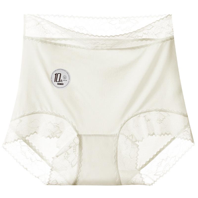 

Plus Size Ladies Summer Ultra Thin Lace 10A Bacteriostatic No Trace Ice Silk High Waist Light Belly Triangle Briefs XXL тілесний