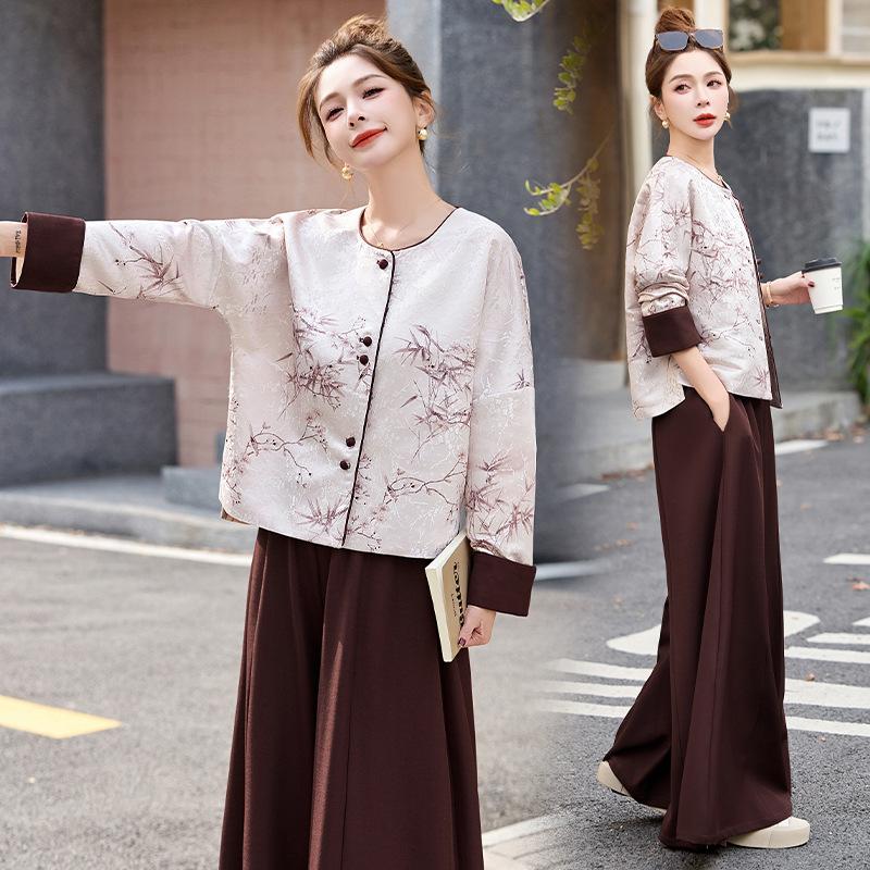 

Новый дизайн, чувство моды, повседневный костюм, женский, весенне-осенний, короткий жакет, брюки широкого кроя, комплект из двух предметов XXXL