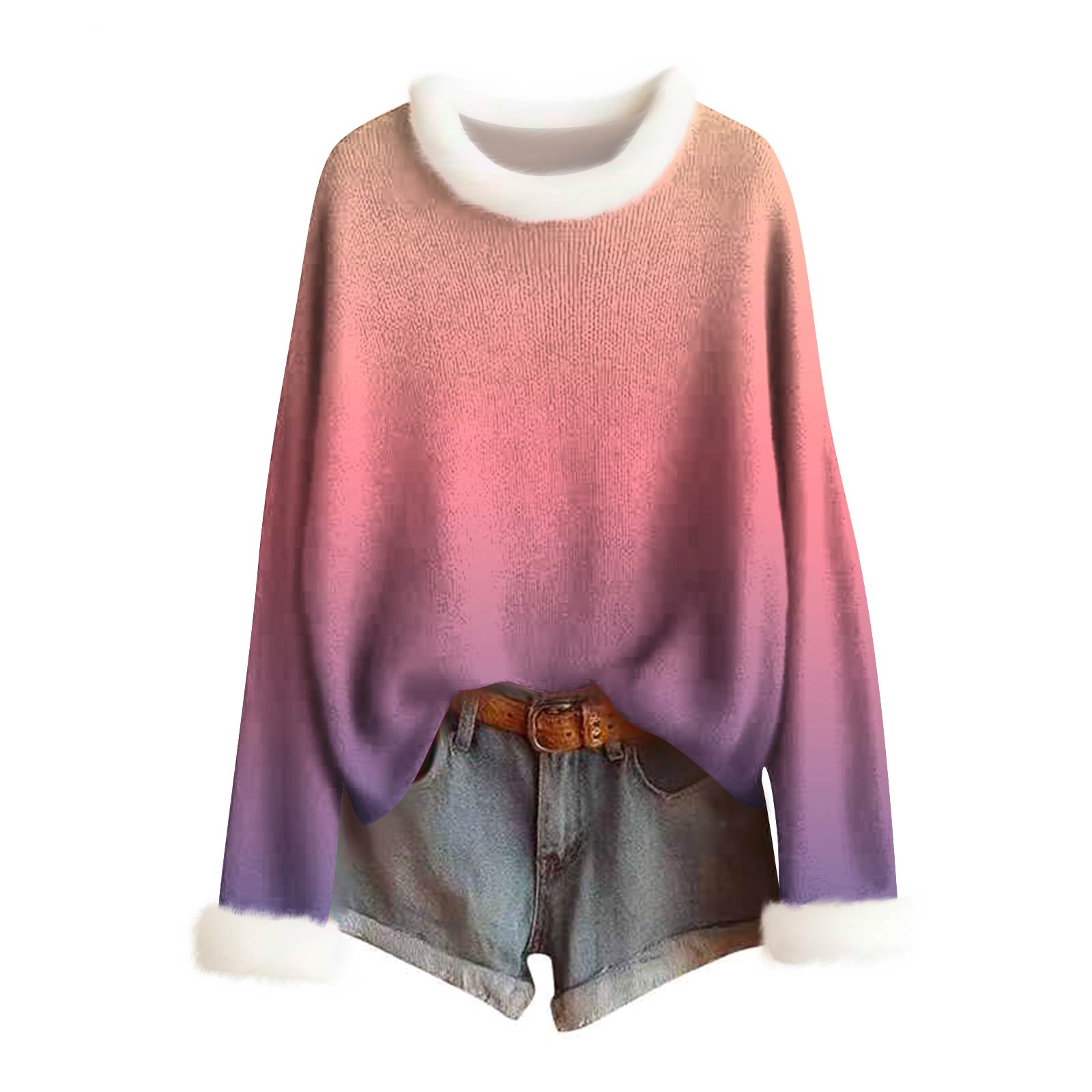 

Женский модный свитер с принтом и шерстяным воротником, повседневный вязаный пуловер с длинными рукавами XL розовый