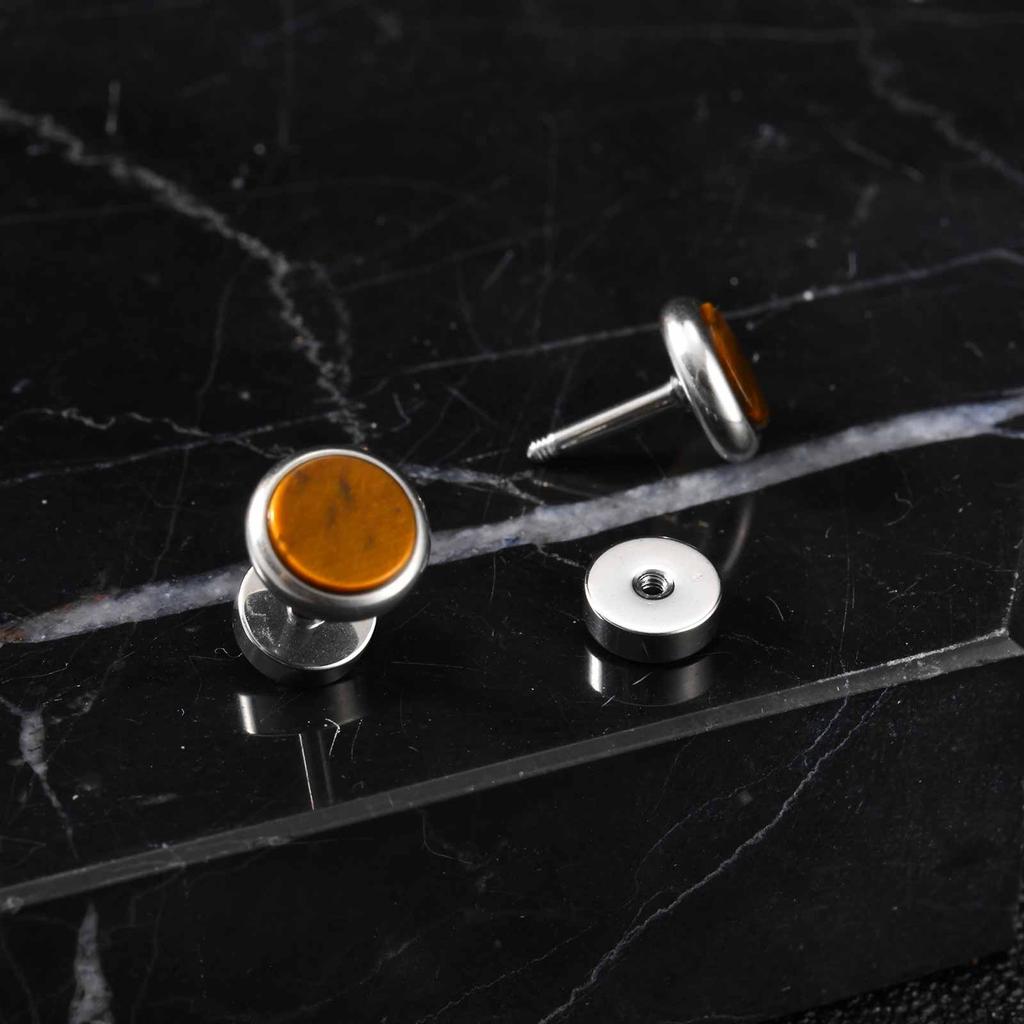 Vnox Hypoallergenic Stainless Steel Stud Earrings for Men, Small Round Natural Tiger Eye/Turquoise/Agate Stone Fashion Jewelry