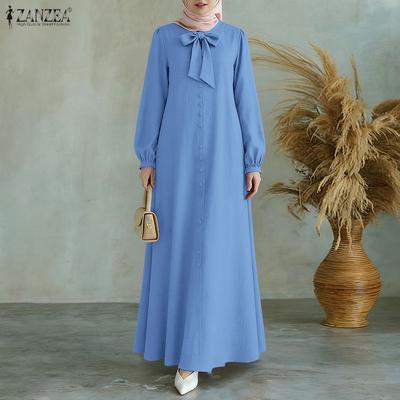 Women Casual Round Neck Loose Long Sleeve Muslim Dress