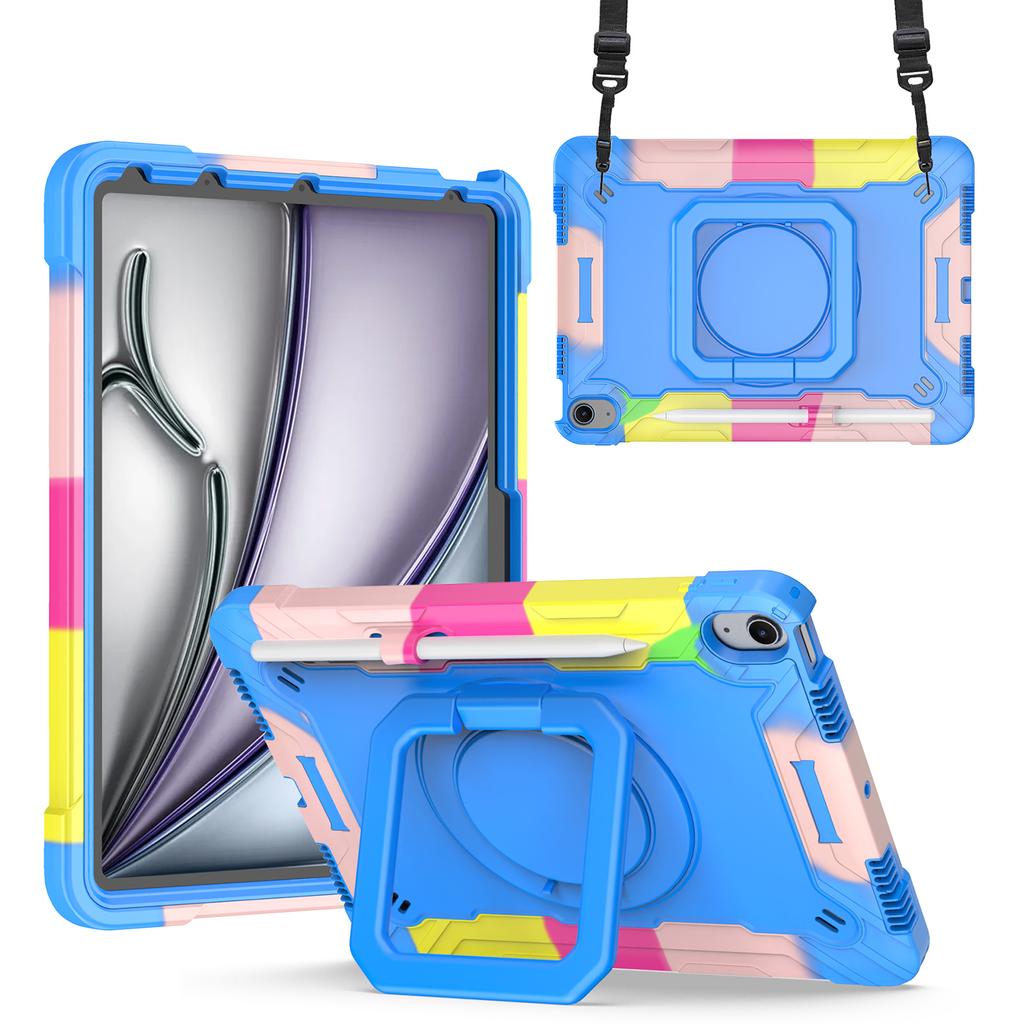 For iPad Air 11 (2025)/(2024) Case with Shoulder Strap PC+Silicone Hand Grip Kickstand Tablet Cover