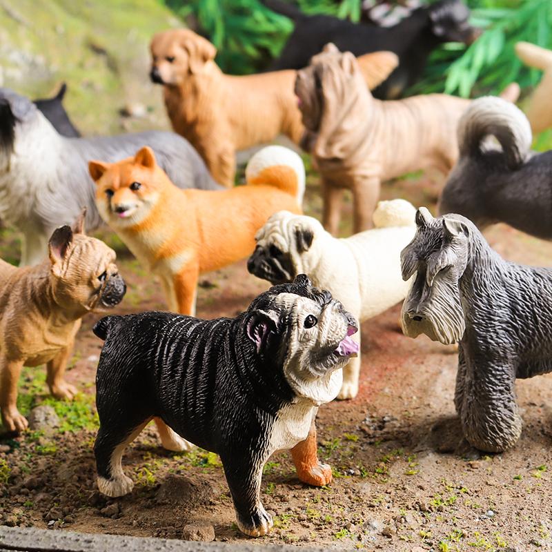 Oenux 4pcs Dog Animals Model Set Action Figure Rottweiler Shiba Inu Persian Cat Siamese Figurines Cute Education Toy Kids Gift