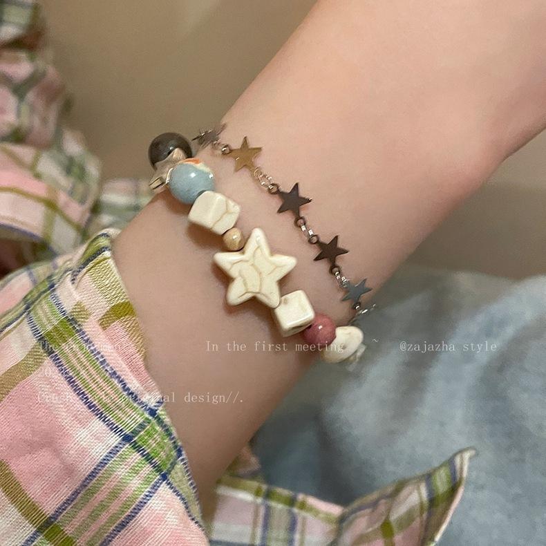 Pluto Bracelet Wanderg tar Cream Double tar Bracelet Niche Deign Girl Gravel Jewel
