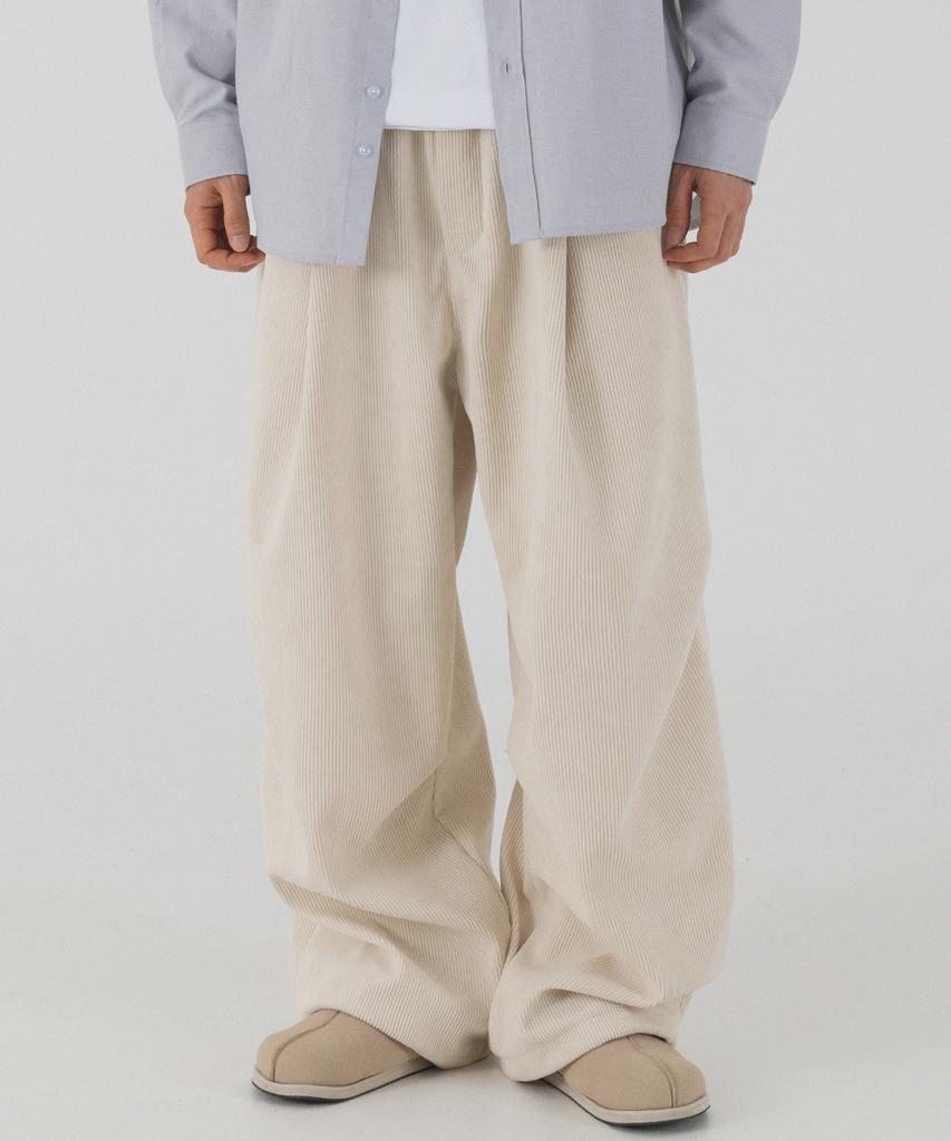 PIANER Corduroy Bonded Wide Parachute Pants (Cream)