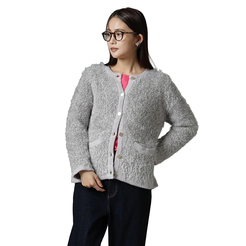 

[Nano Universe] lame shaggy knit jacket cardigan ladies F 020 gray 673-4222372