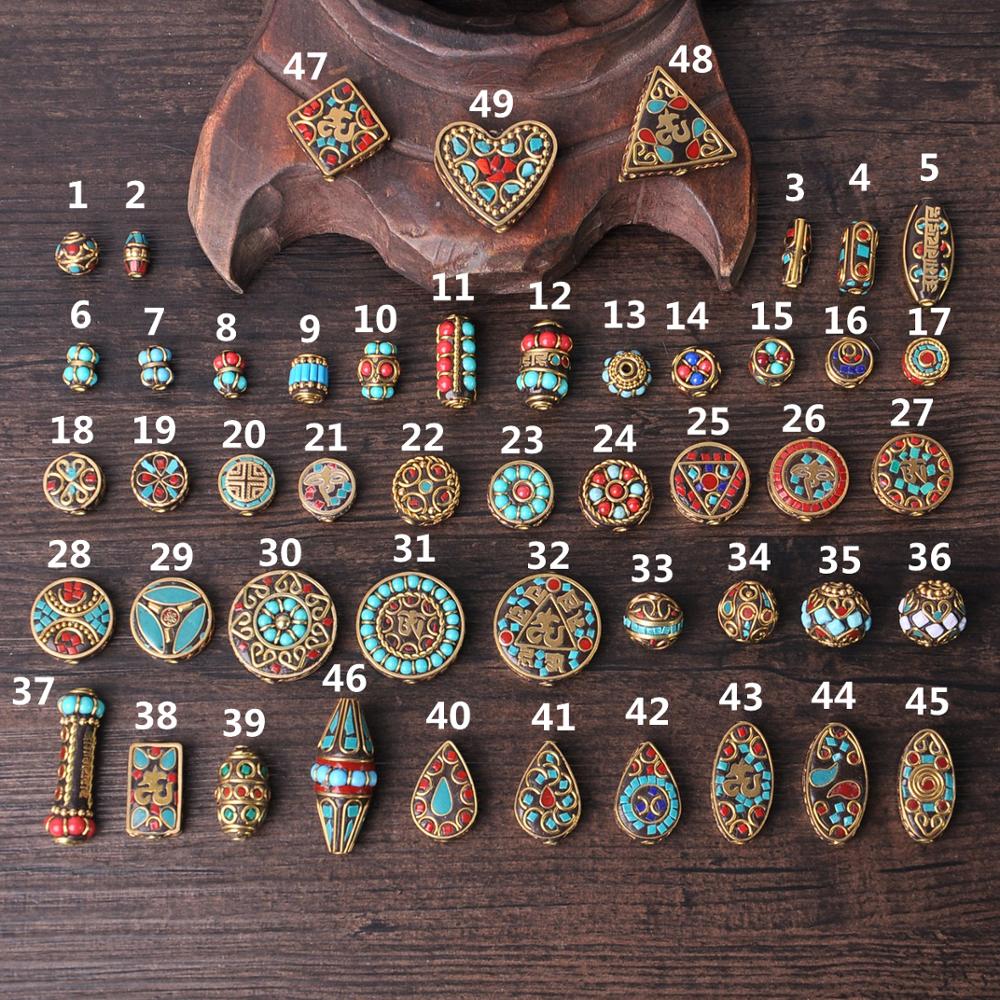 Handmade Nepalese Buddhist Tibetan Brass Metal & Clay Loose Craft Beads for Necklace Jewelry Making DIY