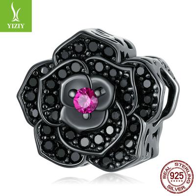 Galvanisierte Schwarze Rose DIY Perlen, Dunkler Wind Geheimnisvoll 925 Sterling Silber Armband Perlen Scc2380