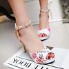 Women Summer Flower Print Shoes Fish Mouth High Heel Ladys Platform Sandals Evening Dress Wedding Shoes Femal Zapatos De Mujer