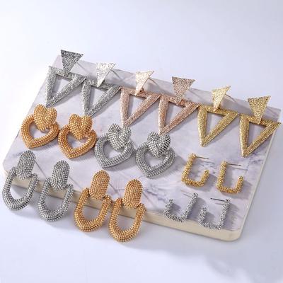 2024 Retro Fashion Metal Earrings Geometric Carved Square Stud Earrings Party Jewelry Gift