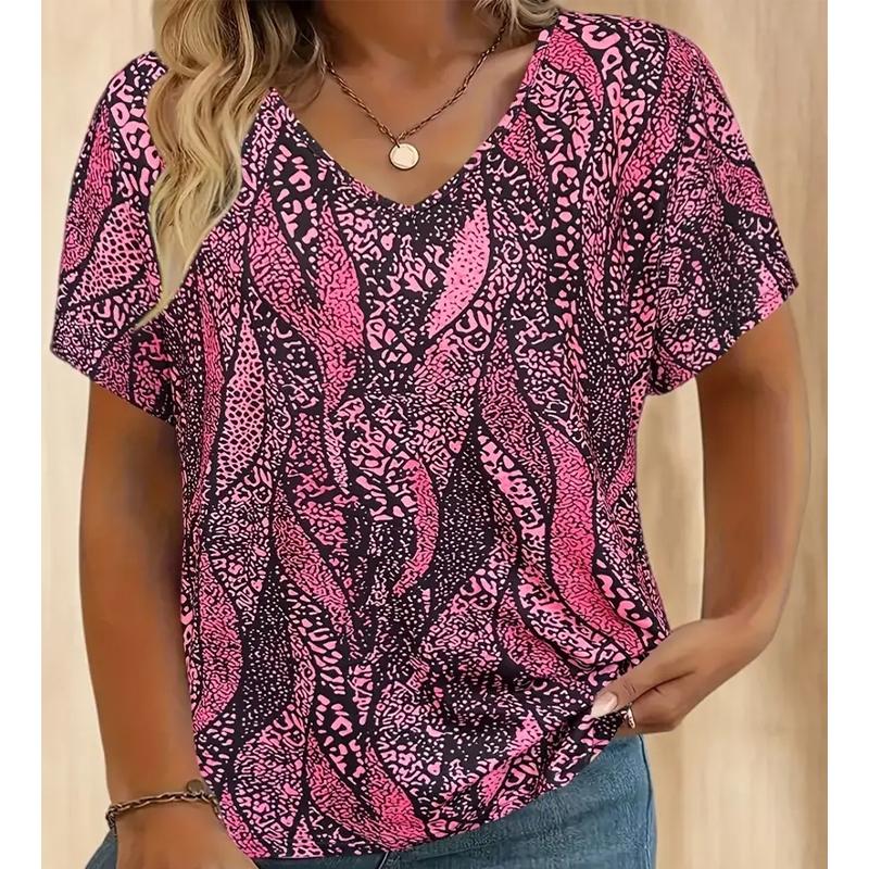 

Модные весенние блузки с рисунком, футболки с коротким рукавом и V-образным вырезом, повседневные 8XL розовый