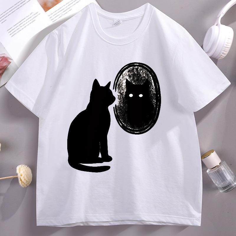 

I Do Not Think Therefore I Do Not Am T Shirt Unisex Women Black Cat TShirts Funny Short Sleeve Cotton Round Neck Tshirts Clothes 4XL
