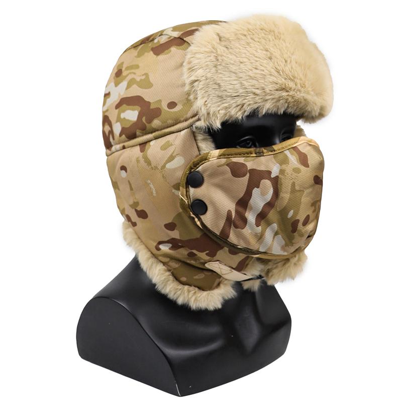 

Unisex Winter Outdoor Plush Warm Lei Feng Hat With Earflaps Windproof Mask Camouflage Pilot Motorcycle Cycling Cap For Men Women