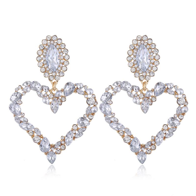 European  American Heart-Shaped Rhinestone Earrings: Colorful, Hollow, Love Heart Design for a Unique Fashion Statement.