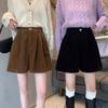 Stripe Wide Leg Short Pants Elastic Loose Streetwear Soft Women Corduroy Shorts  Daily