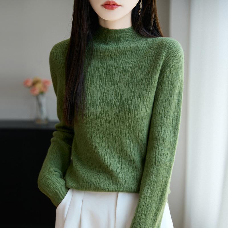 DAFIFY Women's Fashion Casual Fall Winter Solid Color Print Long Sleeve Half Turtleneck Sweaters