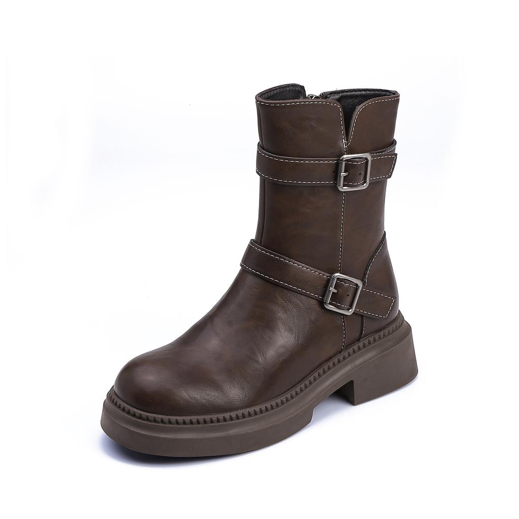 Winter new short knight boots belt buckle Korean version small thick-soled heightening women's boots daily versatile boots