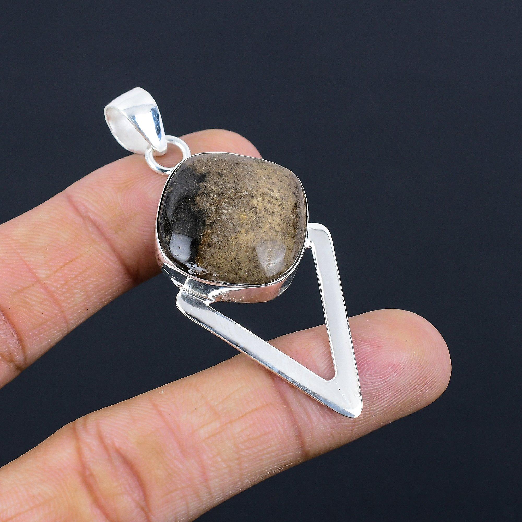 

925 Sterling Silver Natural Palm Root Agate Anniversary Sister Boho New Pendant