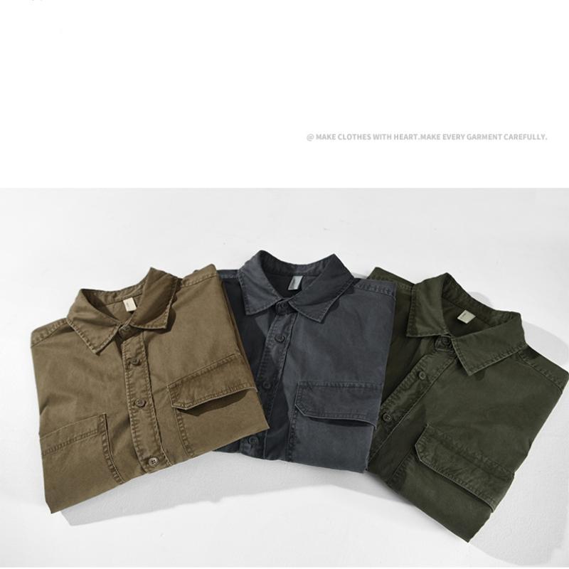 American Cargo Short Sleeve Shirts for Men New Fashion Summer Shirt 100 Cotton Casual Shirt with Double Pockets Youth Loose Top