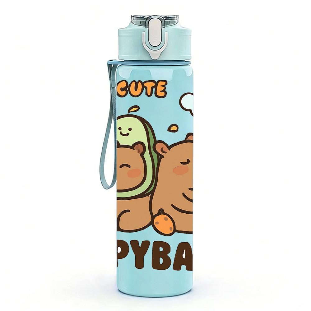 1PC Capybara Hug Small Animal Print 750ml Color Plastic Sports Water Bottle Leakproof Flip Straw Lid Suitable for Sports Office Home Use