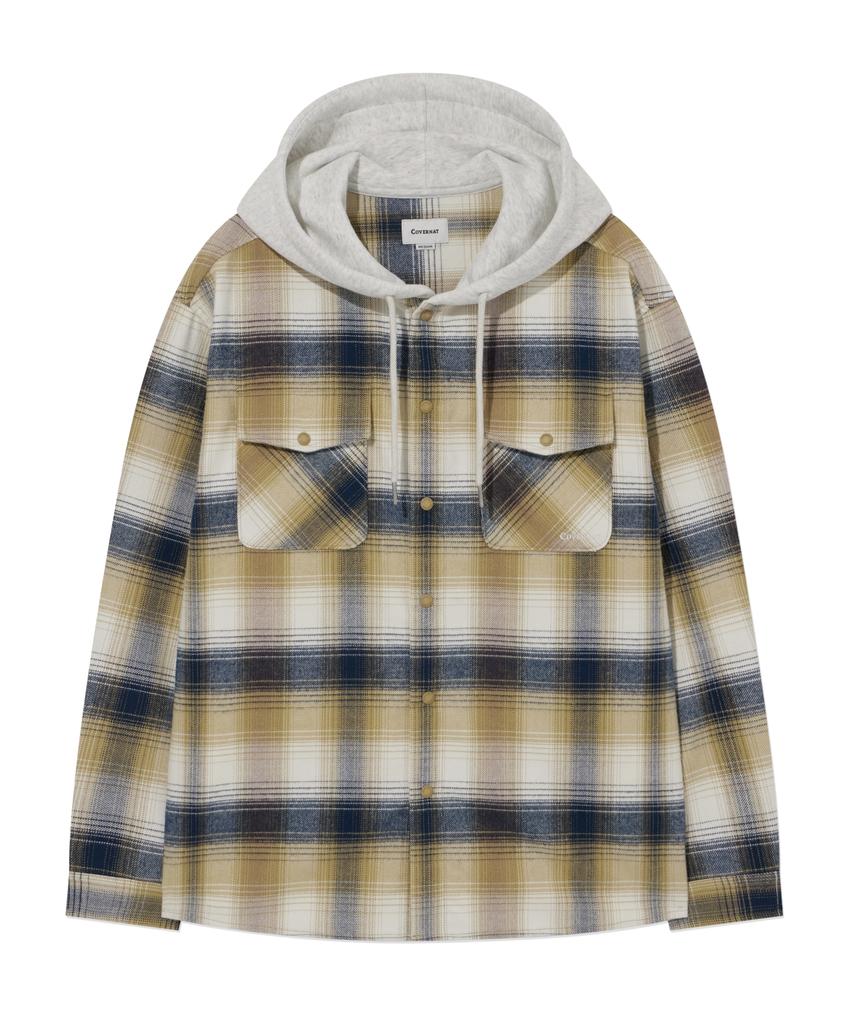 Oversized Hoodie Check Shirt Mustard