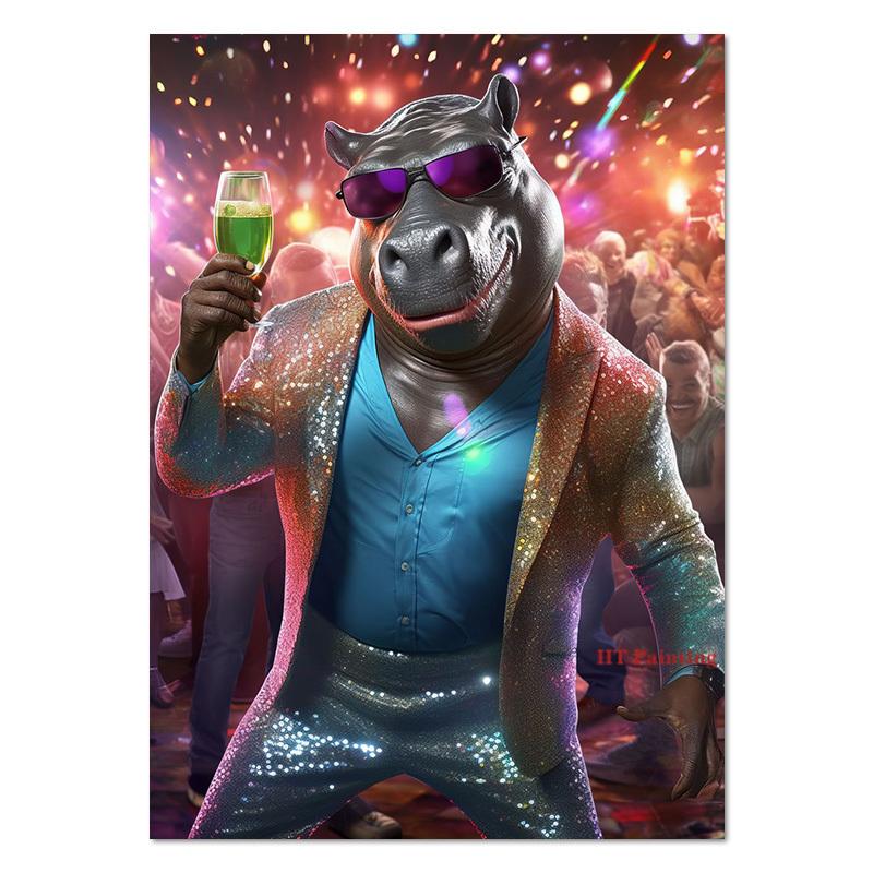 Animale de petrecere amuzante Boxer Câine/Pisică siameză/Rață/Tigru Poster Pânză Pictură DJ Muzică Wall Art Pictures Home Club Bar Decor