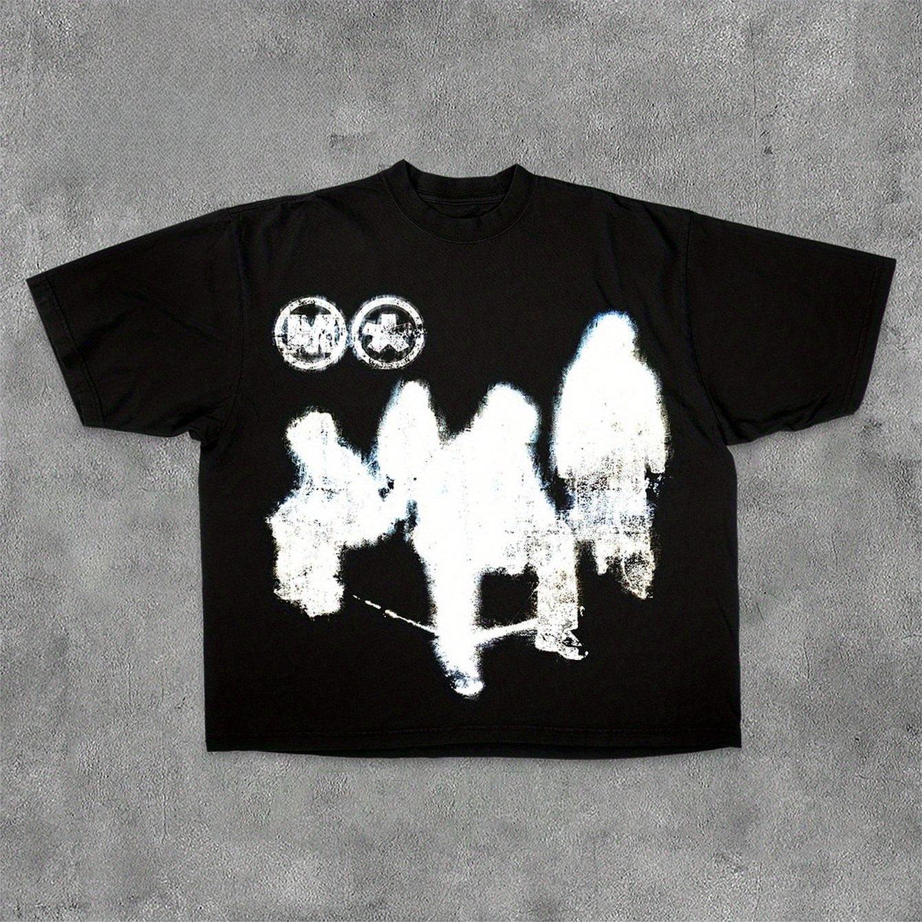 

Мужская футболка BBK в стиле Y2K из 100% хлопка - Мягкая удобная черная с абстрактным дизайном из белых фигур, повседневная с коротким рукавом 4XL