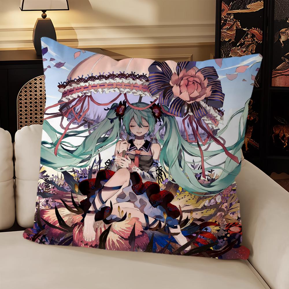 Klassischer Spielkissenbezug Sofa Wohnzimmer Schlafzimmer Kopfteil Rückenlehne Kissen Quadratisches Kissen H-Hatsune Mädchen M-Miku Nickerchenzeit