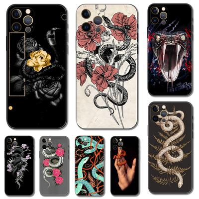 Funda de teléfono con pintura de flores de serpiente para iPhone 5s 2020se 6s 7 8 plus x 10 XR XS 11 12 13 mini pro MAX, carcasa trasera de TPU negra