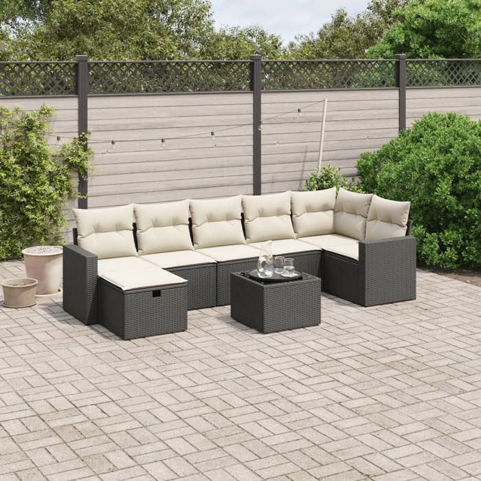 VidaXL Salon de Jardin avec Coussins 8 pcs, Canapés de Terrasse, Ensemble de Meubles de Patio, Mobilier d'Extérieur, Noir 3263512