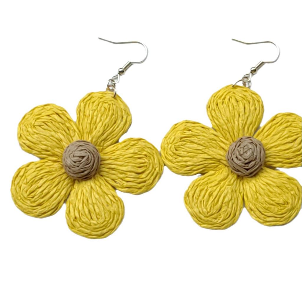 Hand-Woven Raffia Flower Earrings: Colorful, Sweet, Exaggerated Drops