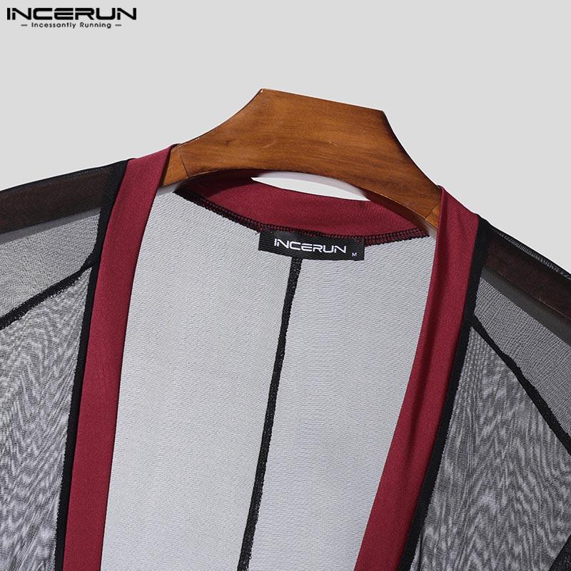 INCERUN Bărbați cu decolteu în V adânc din plasă mozaic transparent Salopete salopete