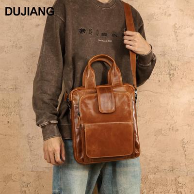Bolso bandolera multifunción vertical de cuero encerado al aceite para hombre de gran capacidad