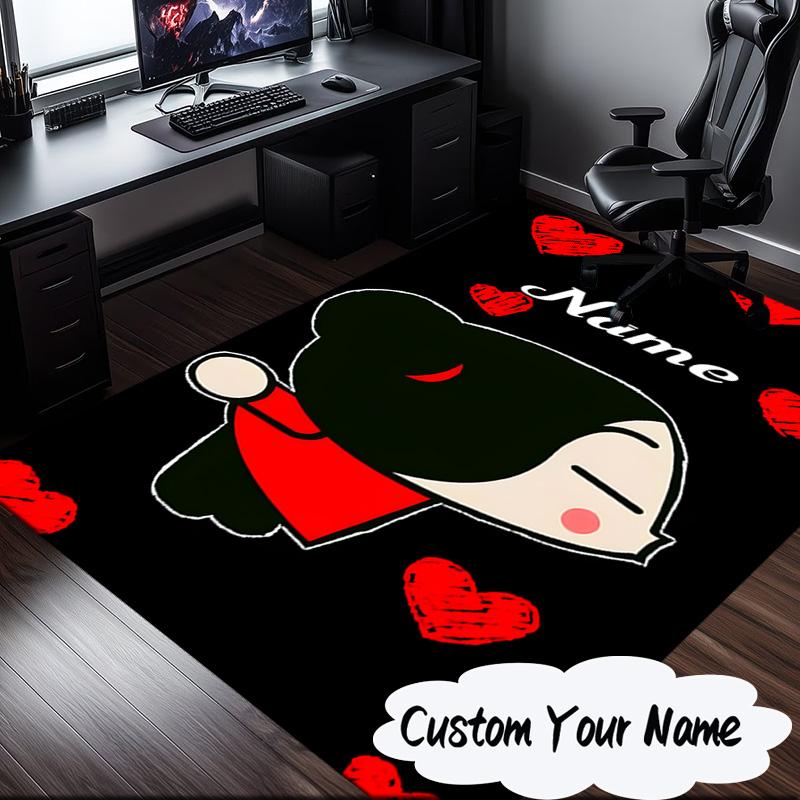 Custom Name Heartfelt Pucca Love Carpet, Chair Rug,Area Rug for Office Bedroom living rooms bedroom, Doormat decor Christmas fan gifts
