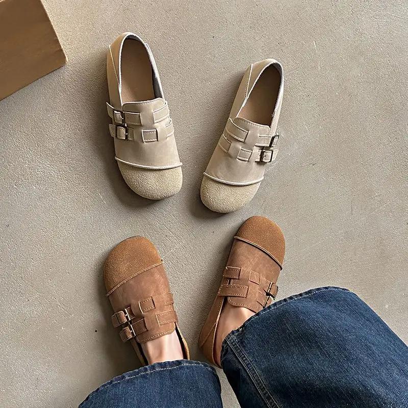 Fashion Ladies Footwear Moccasins Round Toe Office With Heel Beige Genuine Mark Popular High Quality Fashion Vacation Women's Flat Shoes