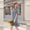 Women's Embroidered Ruffle Denim Midi Dress