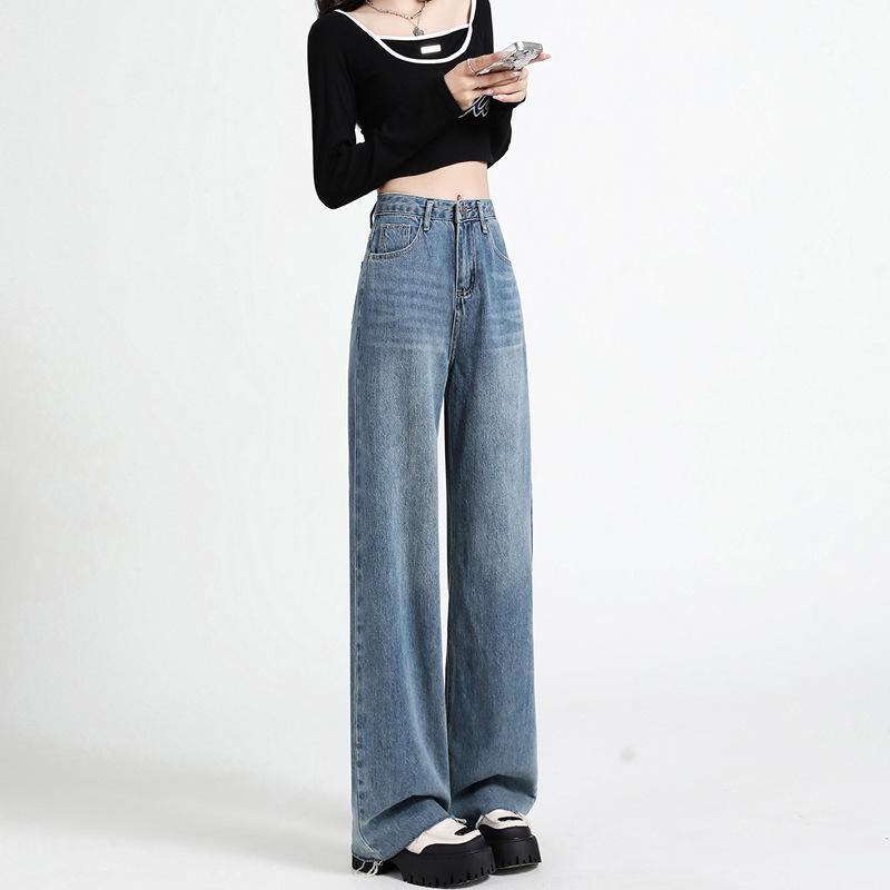 

Женские весенние новые ретро широкие брюки с высокой талией свободные узкие прямые джинсовые брюки 2XL синий