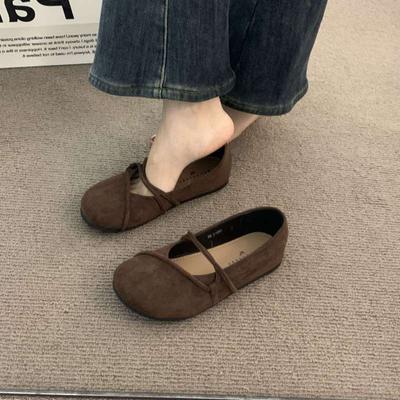 Brown Mary Jane Women's Shoes 2025 New Spring and Autumn Temperament Shoes Xiaoxiangfeng Flats French Suede Single Shoes Women