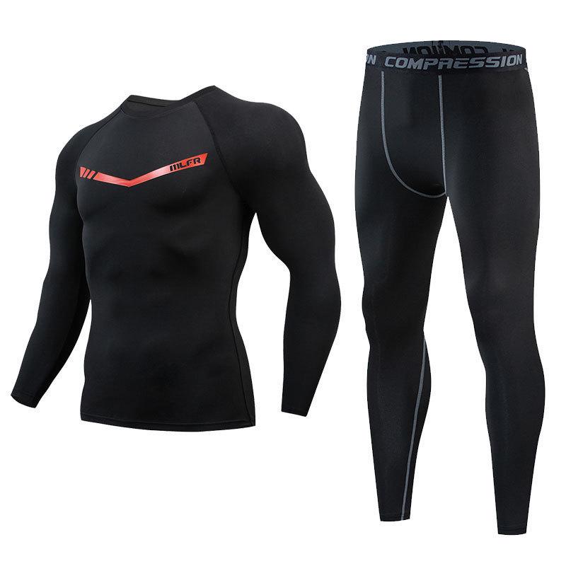 Men's Fleece-Lined Breathable Fitness Set: Warm Base Layer Tights & Long Sleeve Shirt for Running/Basketball
