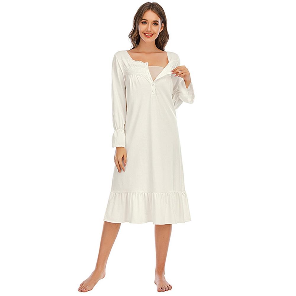 Women's Long-sleeved Retro Sleep Skirt Casual Pajamas Dress