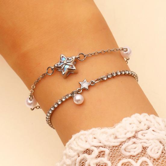 Earrings Necklace Star Shape Ear Studs with Imitation Pearl Detail Adjustable Chain Bracelet Dating Gatherings Jewelry Gift