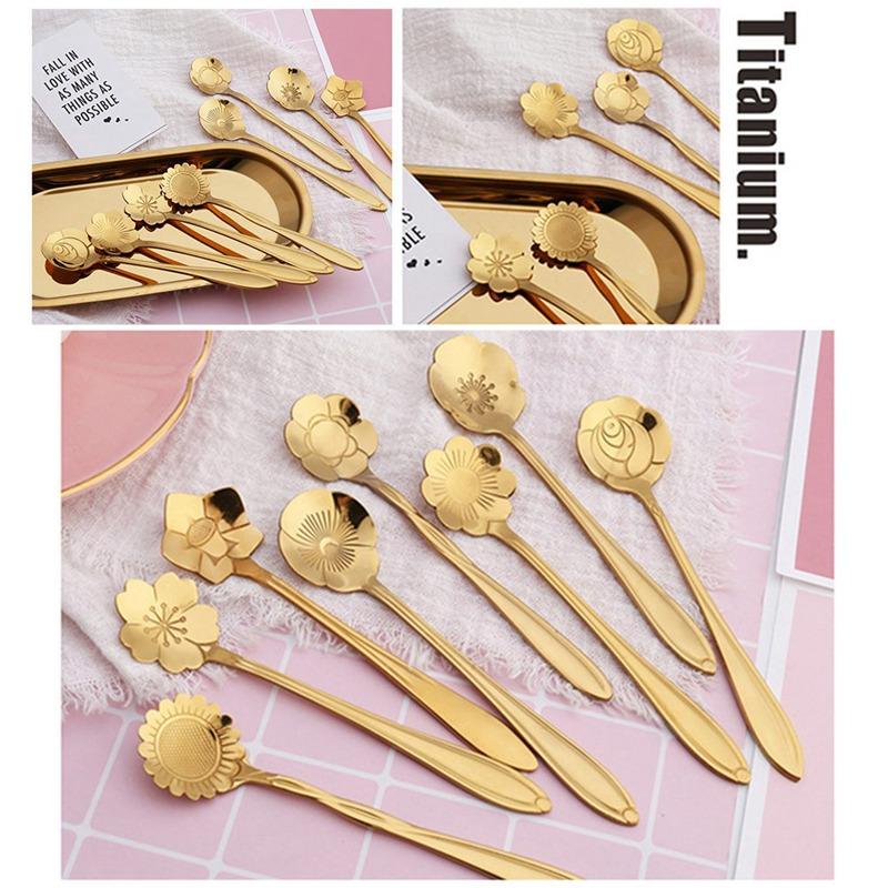 8ks/sada Nerezové Vánoční Nádobí Kávové Lžičky Lžičky na Zmrzlinu Dezertní Lžičky Květina Třešeň Kávová Lžička Míchací Lžička